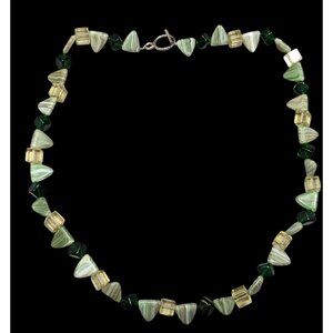 Fairycore Geometric Green Gemstone And Glass Beaded Necklace